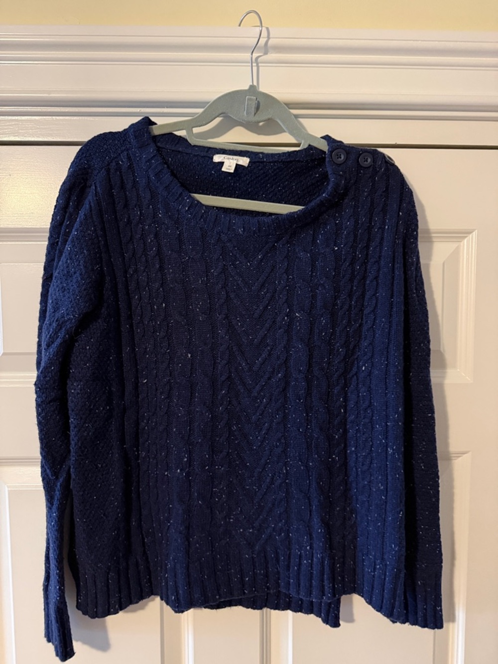 Caslon Navy Speckled Cable Scoop-Neck Sweater with Shoulder Buttons